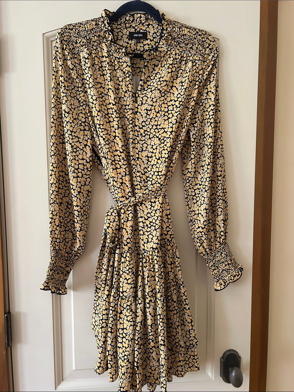 ME+EM Yellow and Black Floral Long Sleeve Dress